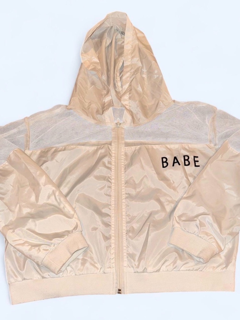 Women's White Cropped Hooded Windbreaker Zip-Up Jacket